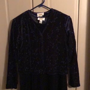 Navy Blue Velour dress with jacket size 8 P Talbots
